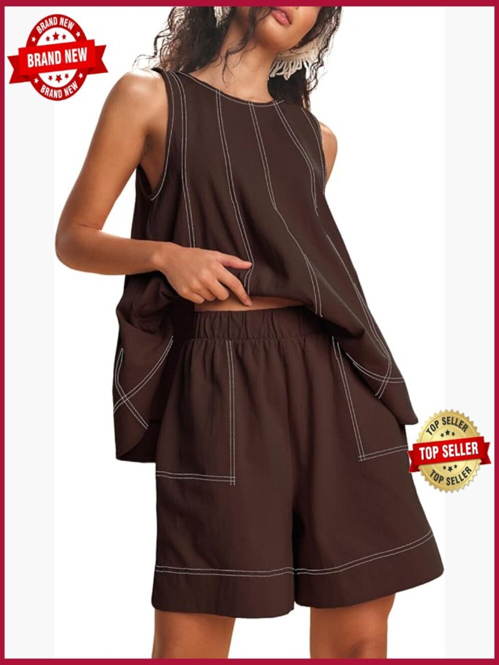 2 Piece Lounge Set Tank Top and Shorts with Pockets Summer Outfit